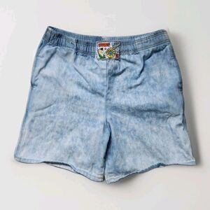 VTG 90s Mixed Blues Denim Jean Shorts Light Wash Elastic Waist Pockets Mens M